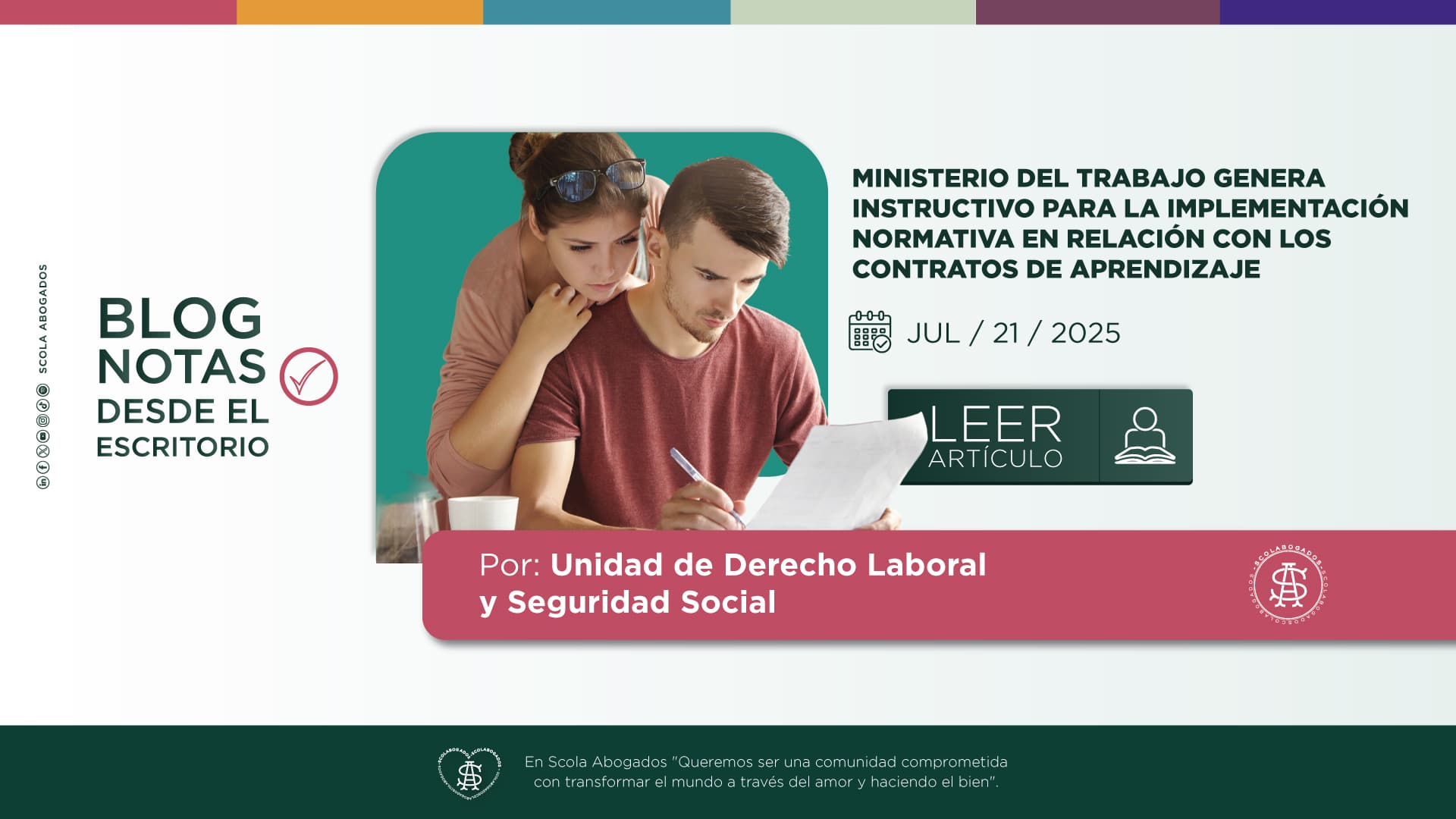 MINISTERIO DEL TRABAJO GENERA INSTRUCTIVO PARA LA IMPLEMENTACIÓN NORMATIVA EN RELACIÓN CON LOS CONTRATOS DE APRENDIZAJE